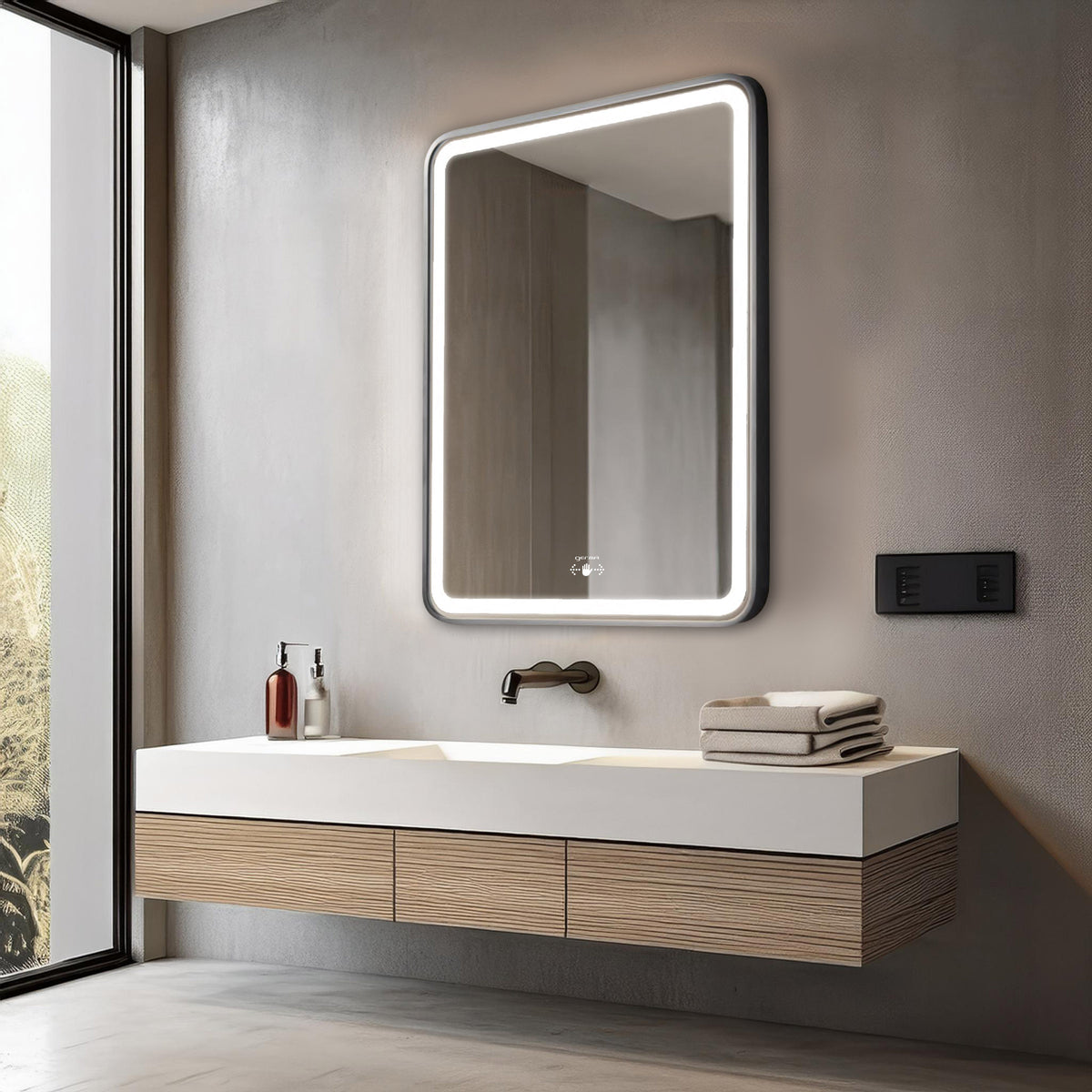 Led Mirror with Aluminum Black Frame - TR LED 143 -Black Smart Wave Switch (60x60cm) Rectangle Shape