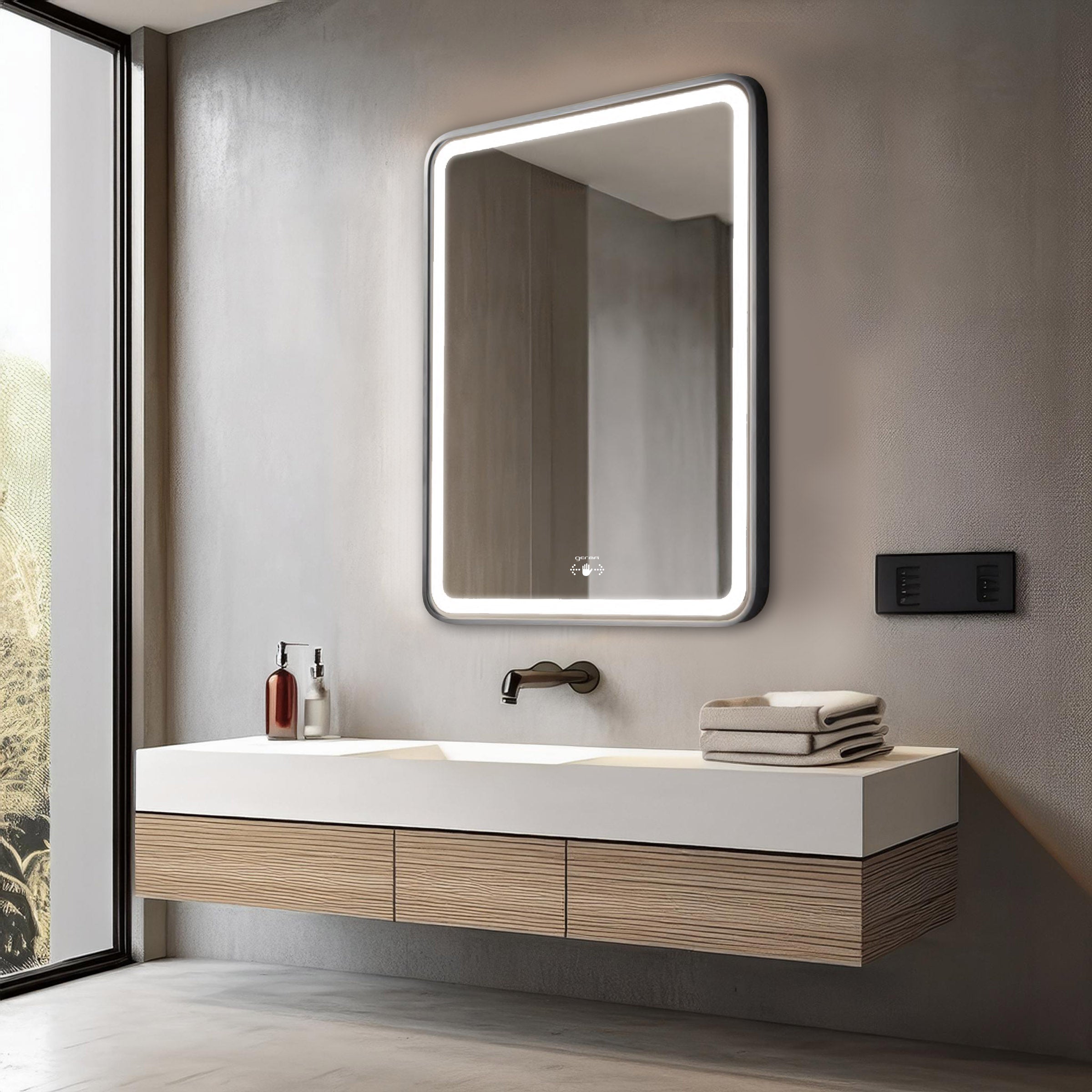 Led Mirror with Aluminum Black Frame - TR LED 143 -Black Smart Wave Switch (60x60cm) Rectangle Shape