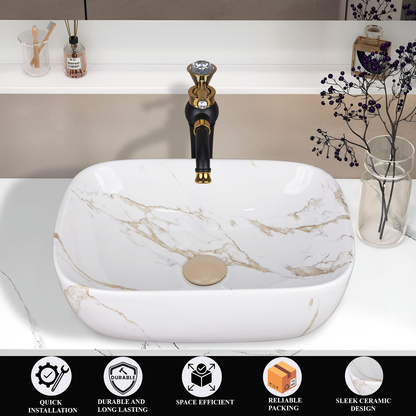 Germa Designer Wash Basin For Bathroom |Ceramic Table Top Wash Basin| Counter Top Basin For Restaurants,Living Room |45.5x32x14cm|Rectangle Shape