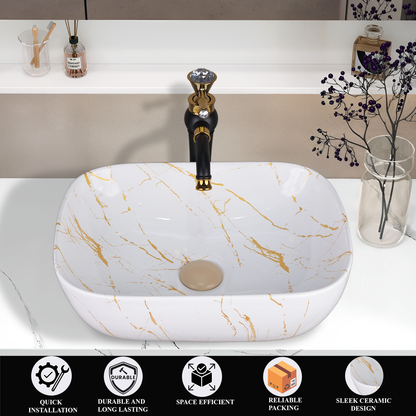 Germa Designer Wash Basin For Bathroom |Ceramic Table Top Wash Basin| Counter Top Basin For Restaurants,Living Room |45.5x32x14cm|Rectangle Shape