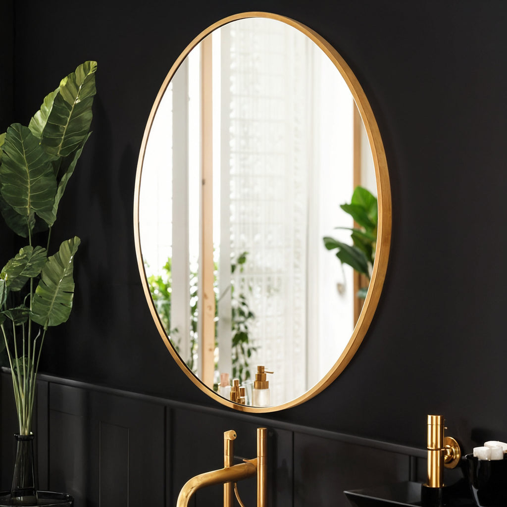 Germa Aluminium Brushed Framed Mirror for Bathroom | Wall Mounted Shatter Proof | Decorative HD Vanity Mirror for Bathroom | Living | Bed Room | Oval Shape (18x24)