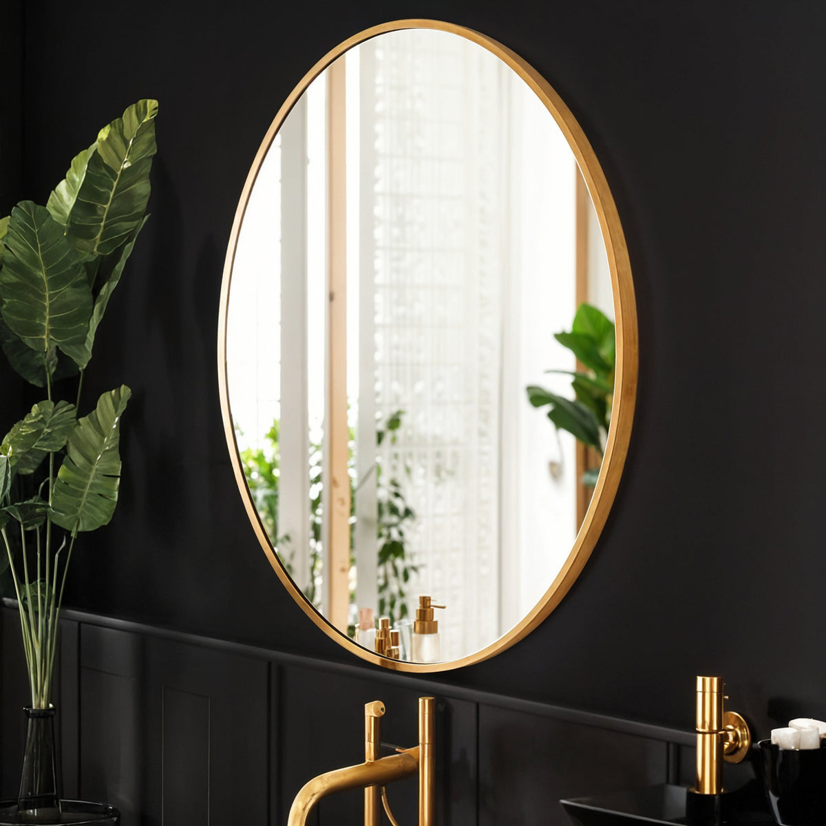 Germa Aluminium Brushed Framed Mirror for Bathroom | Wall Mounted Shatter Proof | Decorative HD Vanity Mirror for Bathroom | Living | Bed Room | Oval Shape (18x24)