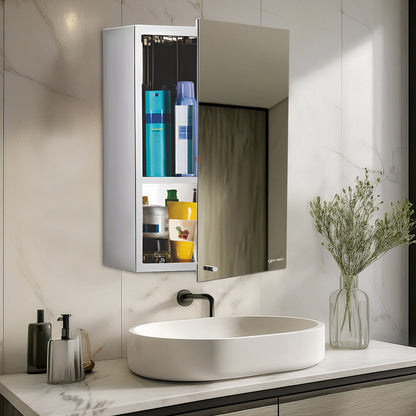 Germa Sanitarywares Premium 304 Grade Stainless Steel Bathroom Mirror Cabinet with Storage | Sleek Wall-Mounted Medicine Mirror Cabinet | Shelf with Mirror | Bathroom Organiser Chrome (14x20inch) - TR SS 1013 (14x20)