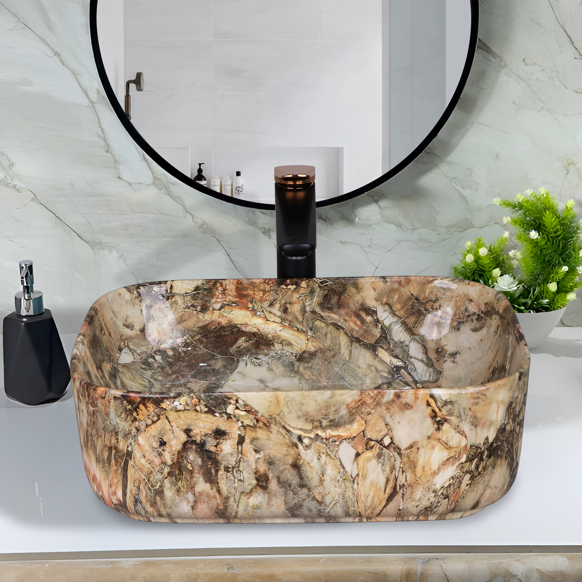 Designer Wash Basin For Bathroom | Ceramic Table Top Wash Basin | Counter Top Wash Basin For Restaurants, Home Living Room |41x31x14cm| Rectangle Shape