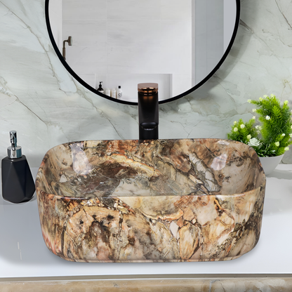 Designer Wash Basin For Bathroom | Ceramic Table Top Wash Basin | Counter Top Wash Basin For Restaurants, Home Living Room |41x31x14cm| Rectangle Shape