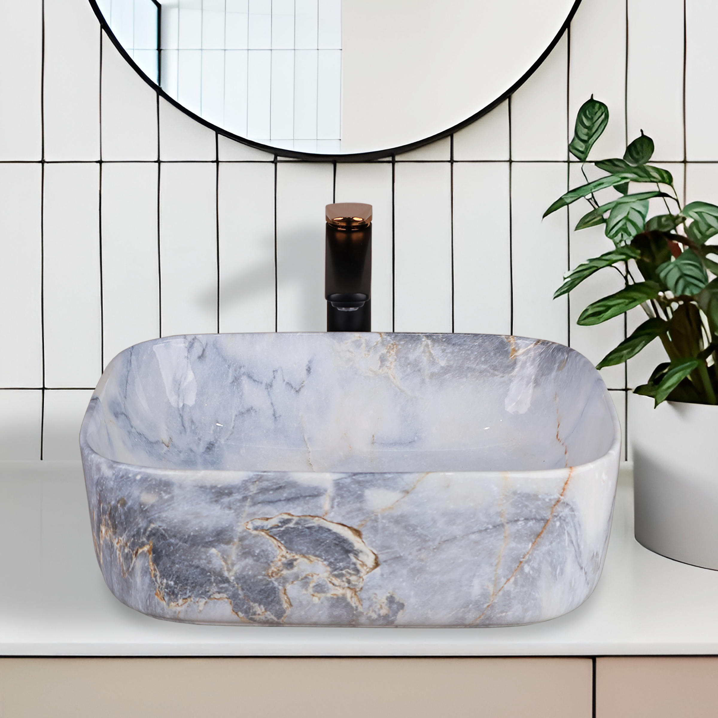 Designer Wash Basin For Bathroom | Ceramic Table Top Wash Basin | Counter Top Wash Basin For Restaurants, Home Living Room |41x31x14cm| Rectangle Shape