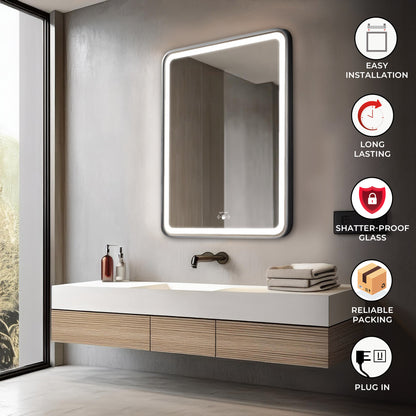 Led Mirror with Aluminum Black Frame - TR LED 143 -Black Smart Wave Switch (60x60cm) Rectangle Shape