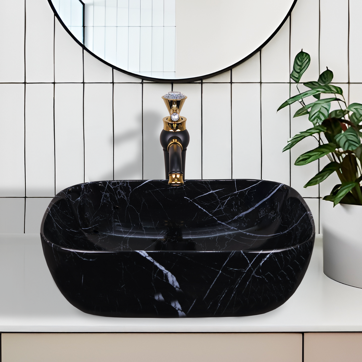 Germa Designer Wash Basin For Bathroom |Ceramic Table Top Wash Basin| Counter Top Basin For Restaurants,Living Room |45.5x32x14cm|Rectangle Shape