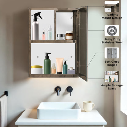 Germa Sanitaryware Premium 304 Grade Stainless Steel Bathroom Mirror Cabinet with Storage | Sleek Wall-Mounted Medicine Mirror Cabinet | Shelf with Mirror | Bathroom Organiser Chrome (12x18 Inch) - TR SS 1012 (12x18)