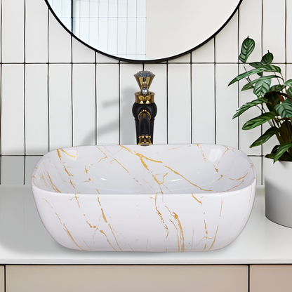 Germa Designer Wash Basin For Bathroom |Ceramic Table Top Wash Basin| Counter Top Basin For Restaurants,Living Room |45.5x32x14cm|Rectangle Shape
