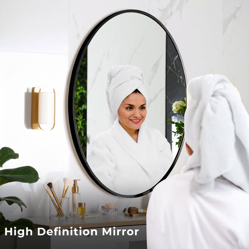 Germa Aluminium Brushed Framed Mirror for Bathroom | Wall Mounted Shatter Proof | Decorative HD Vanity Mirror for Bathroom | Living | Bed Room | Oval Shape (18x24)