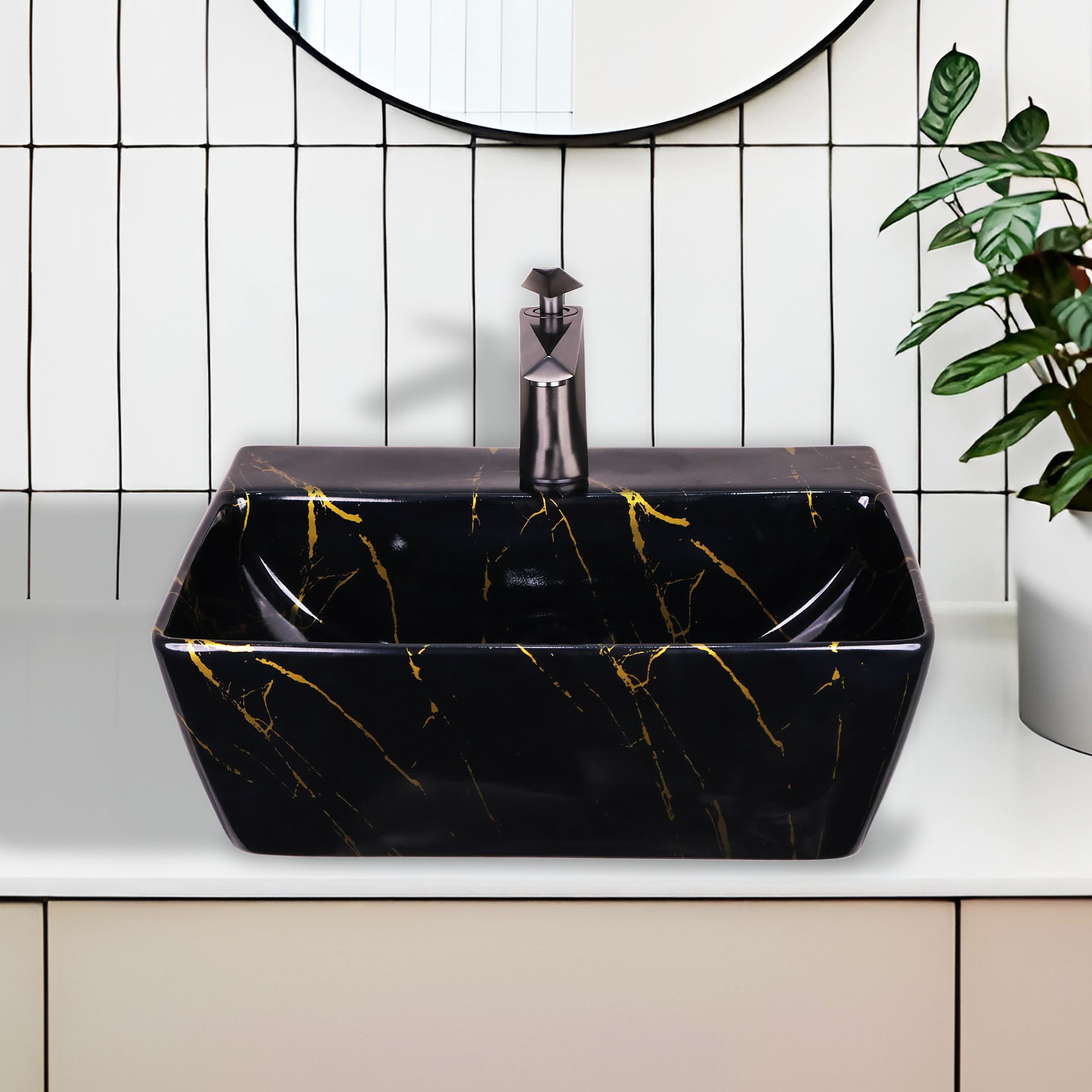 Germa Designer Wash Basin For Bathroom | Ceramic Table Top Wash Basin | Counter Top Wash Basin For Restaurants, Home Living Room |46x36x16cm| Rectangle Shape