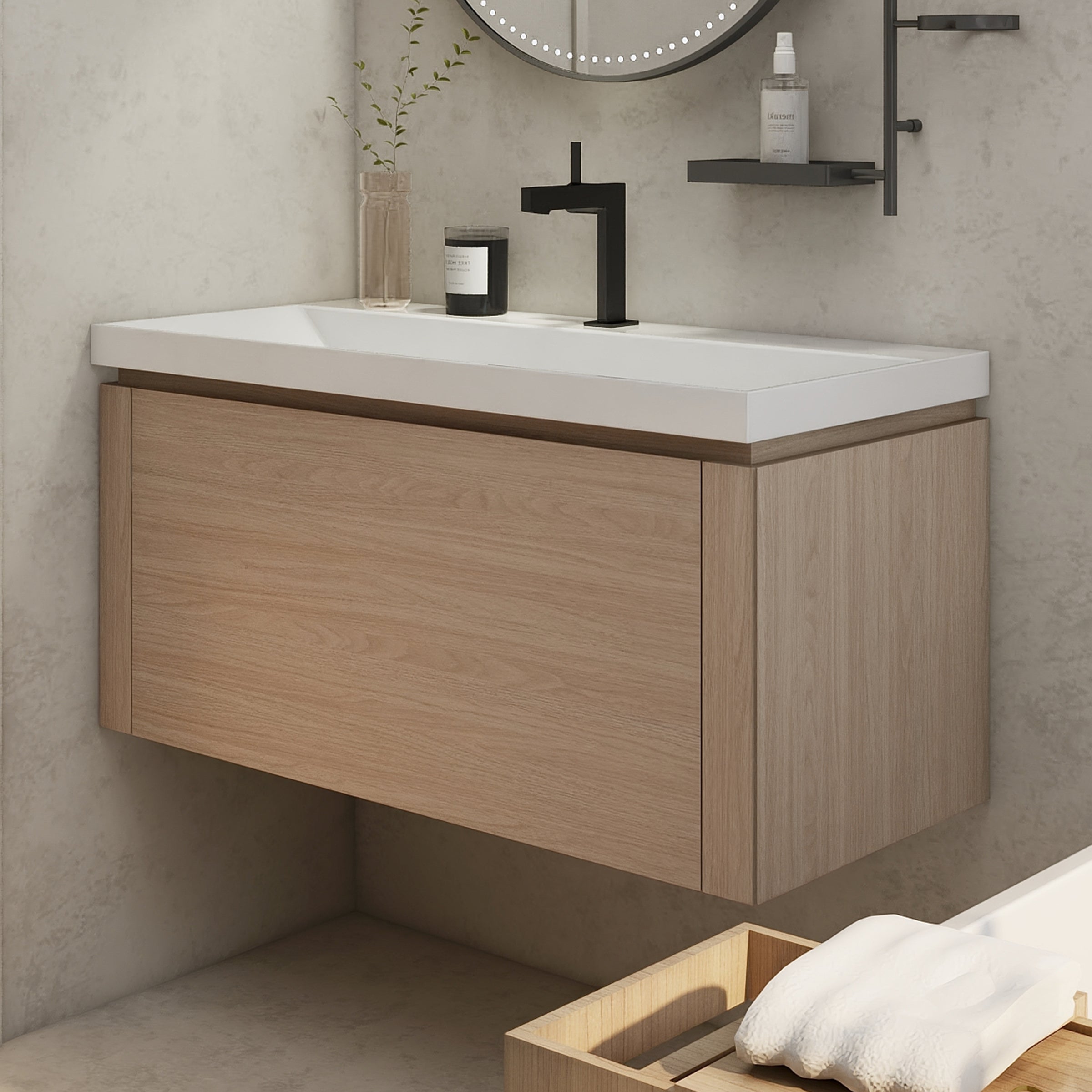 Vanity Cabinet with Washbasin - ESSEN-900-LOG WALNUT