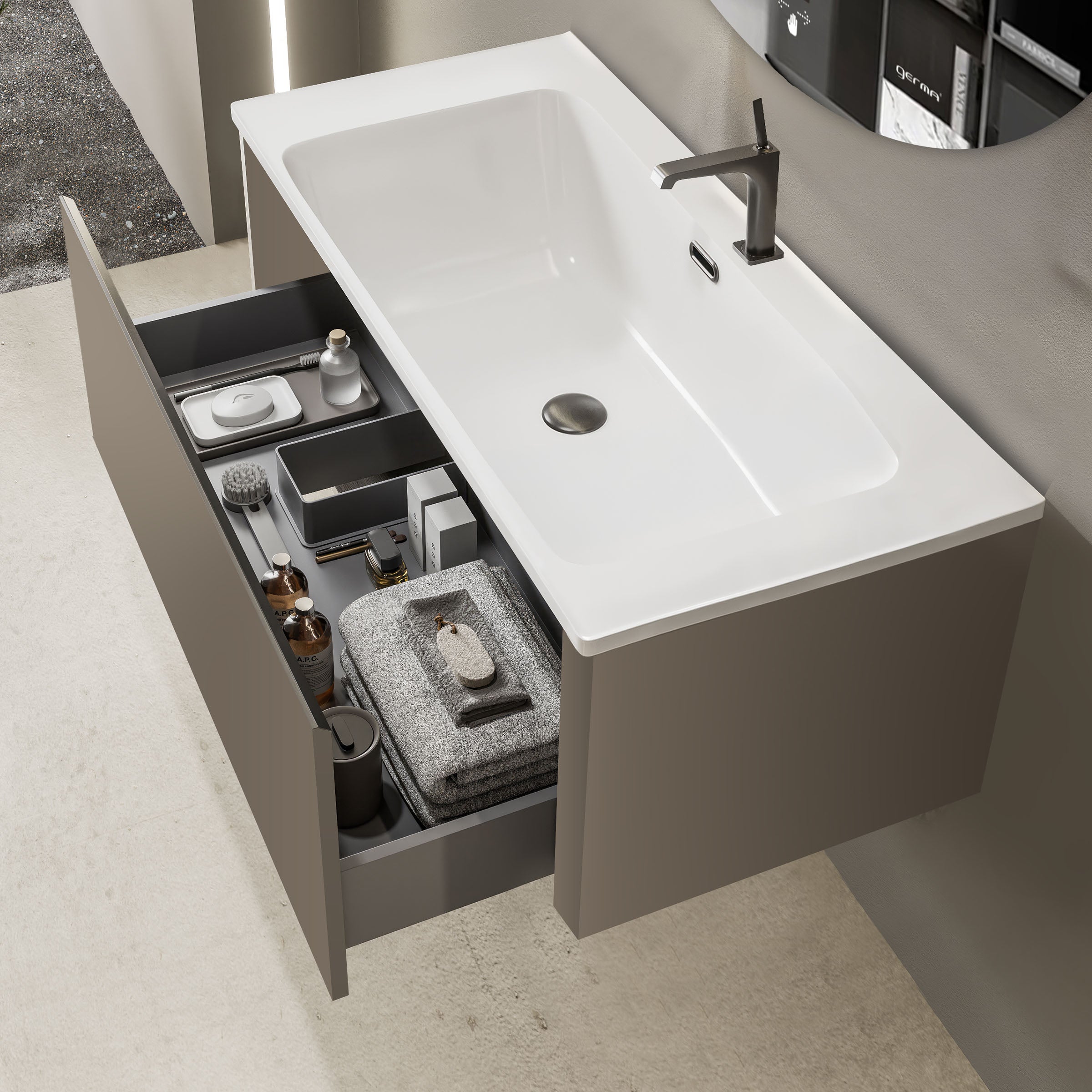 Vanity Cabinet with Washbasin - Bashar 800 Khaki