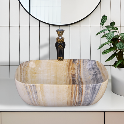 Germa Designer Wash Basin For Bathroom |Ceramic Table Top Wash Basin| Counter Top Basin For Restaurants,Living Room |45.5x32x14cm|Rectangle Shape
