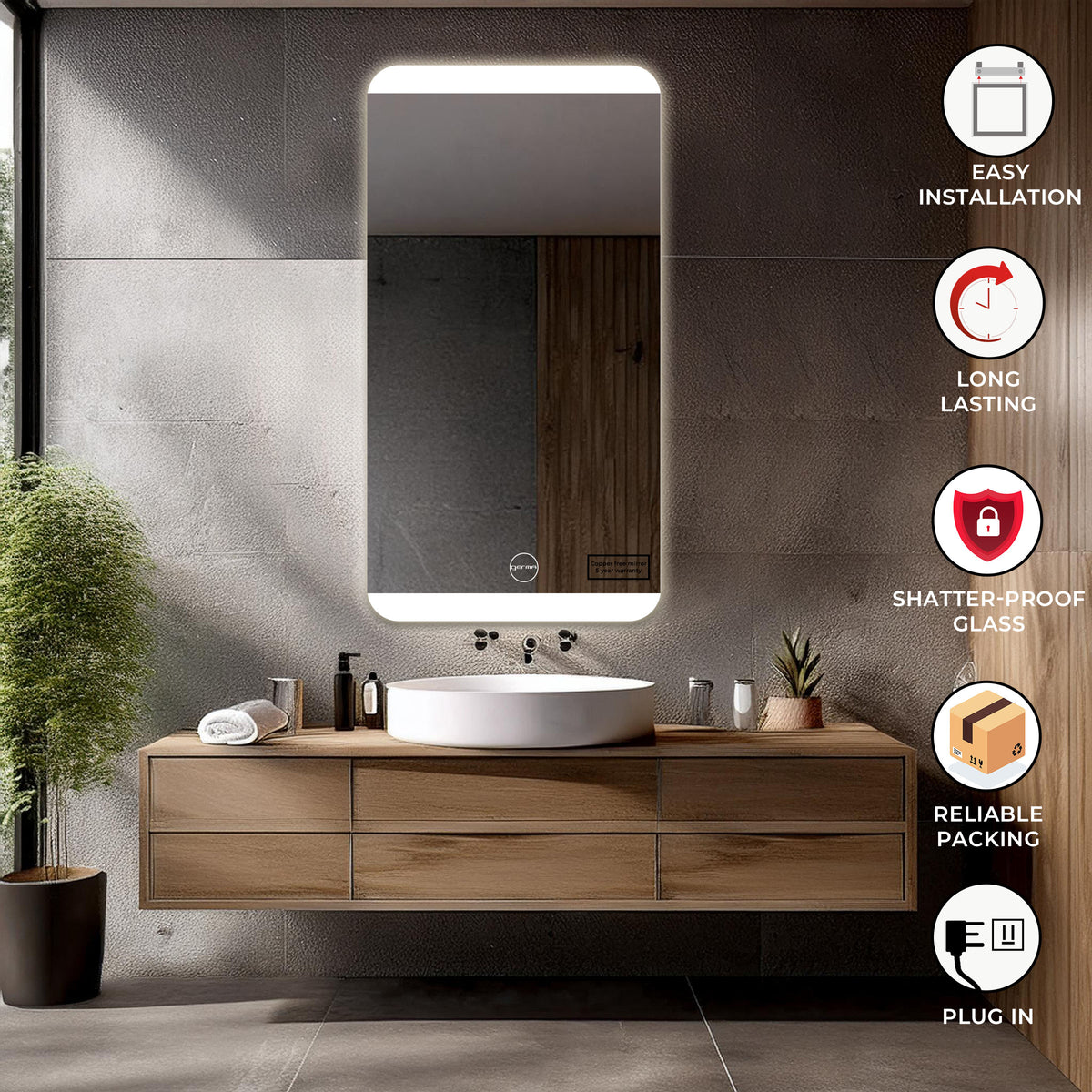 Led Mirror - Smart Touch Switch (50x100cm) Rectangle Shape - TR LED 042