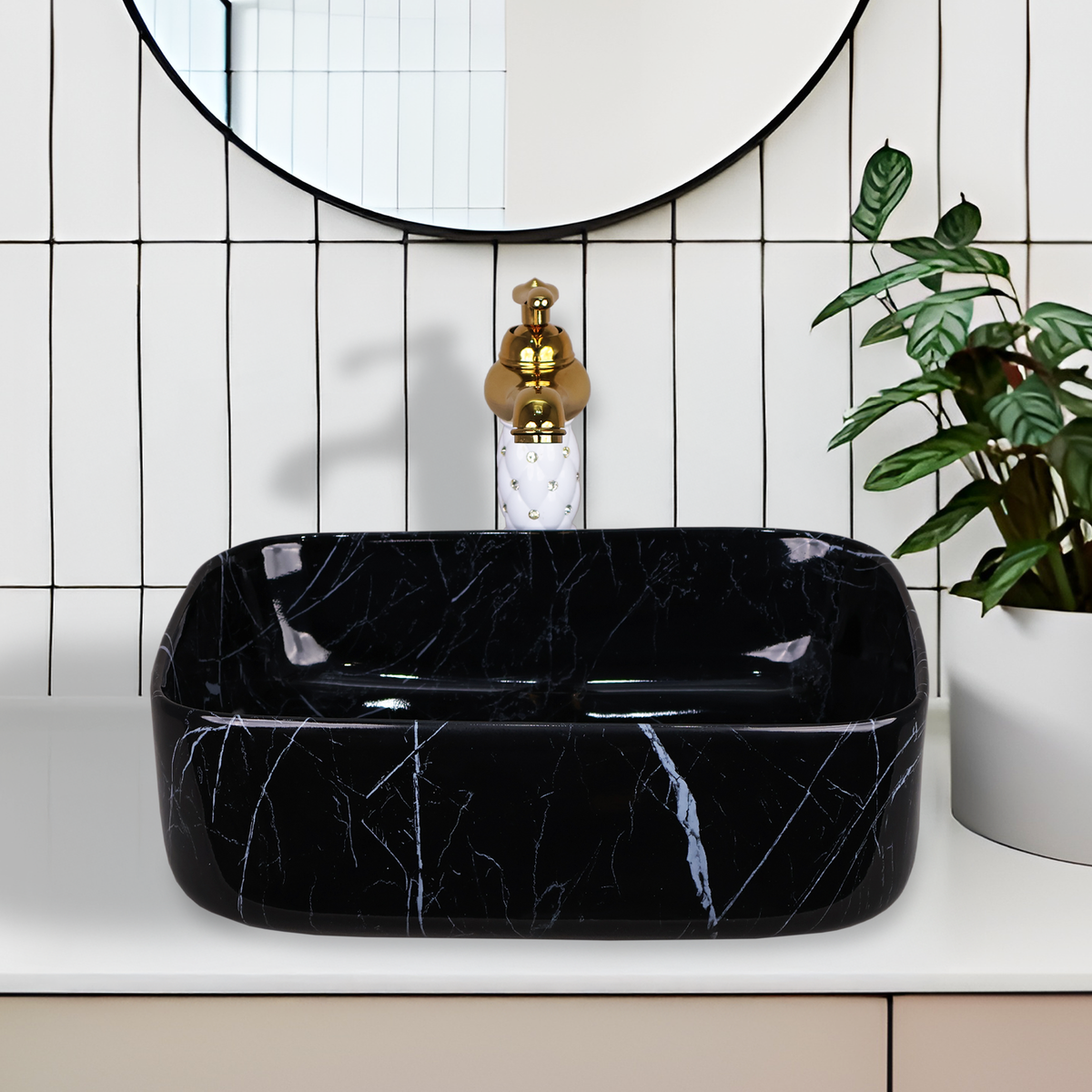 Designer Wash Basin For Bathroom | Ceramic Table Top Wash Basin | Counter Top Wash Basin For Restaurants, Home Living Room |41x31x14cm| Rectangle Shape