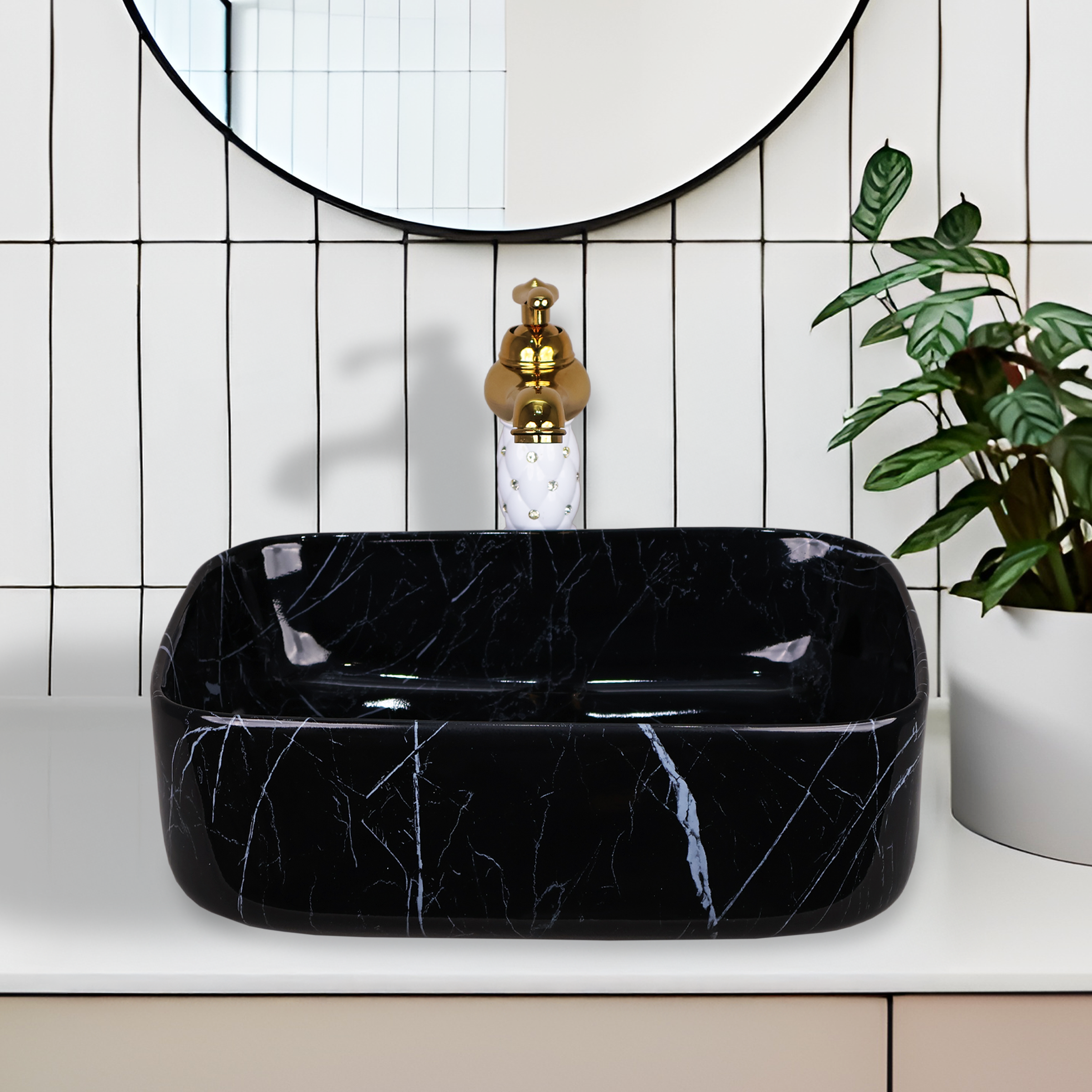 Designer Wash Basin For Bathroom | Ceramic Table Top Wash Basin | Counter Top Wash Basin For Restaurants, Home Living Room |41x31x14cm| Rectangle Shape