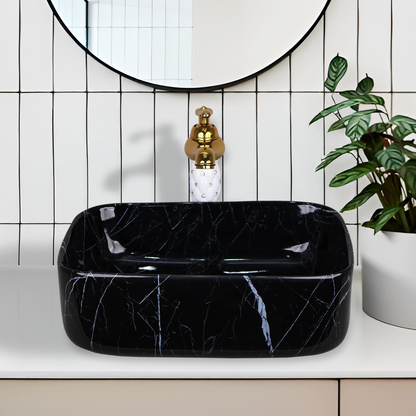 Designer Wash Basin For Bathroom | Ceramic Table Top Wash Basin | Counter Top Wash Basin For Restaurants, Home Living Room |41x31x14cm| Rectangle Shape