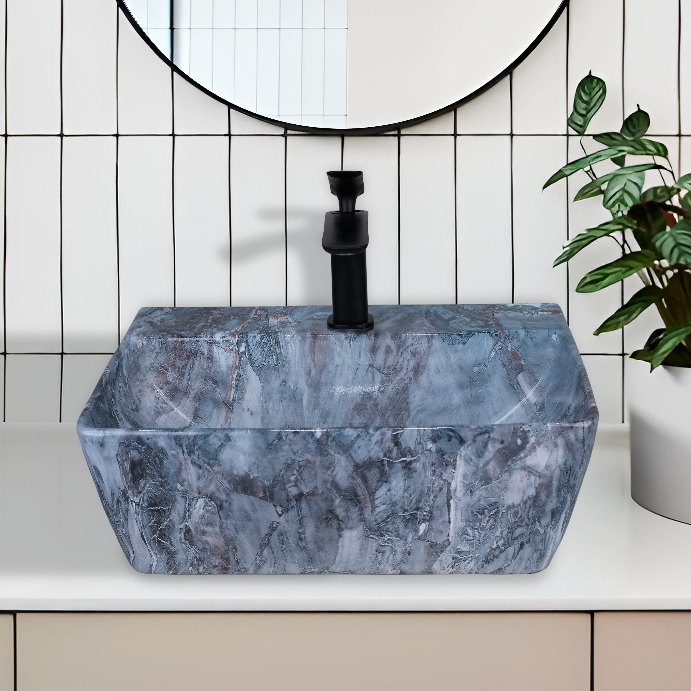 Germa Designer Wash Basin For Bathroom | Ceramic Table Top Wash Basin | Counter Top Wash Basin For Restaurants, Home Living Room |46x36x16cm| Rectangle Shape