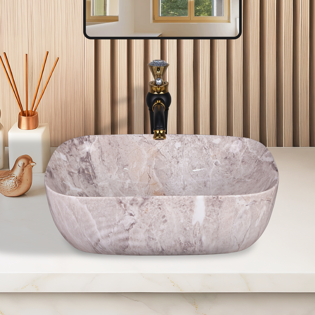 Germa Designer Wash Basin For Bathroom |Ceramic Table Top Wash Basin| Counter Top Basin For Restaurants,Living Room |45.5x32x14cm|Rectangle Shape
