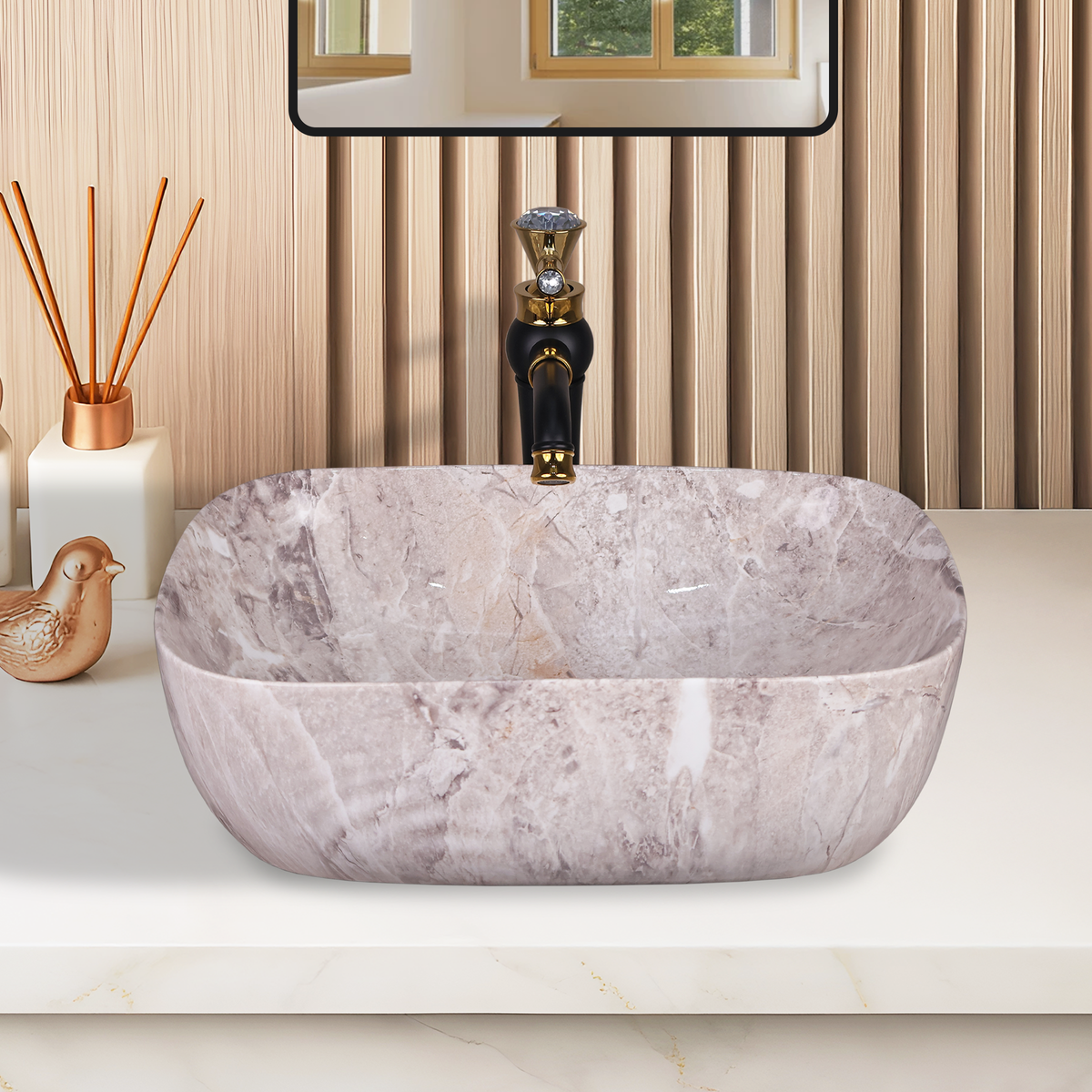 Germa Designer Wash Basin For Bathroom |Ceramic Table Top Wash Basin| Counter Top Basin For Restaurants,Living Room |45.5x32x14cm|Rectangle Shape