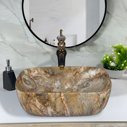 Germa Designer Wash Basin For Bathroom |Ceramic Table Top Wash Basin| Counter Top Basin For Restaurants,Living Room |45.5x32x14cm|Rectangle Shape