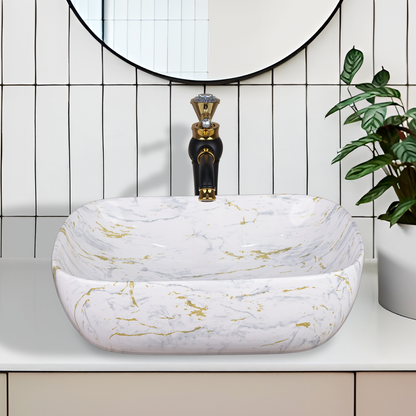Germa Designer Wash Basin For Bathroom |Ceramic Table Top Wash Basin| Counter Top Basin For Restaurants,Living Room |45.5x32x14cm|Rectangle Shape