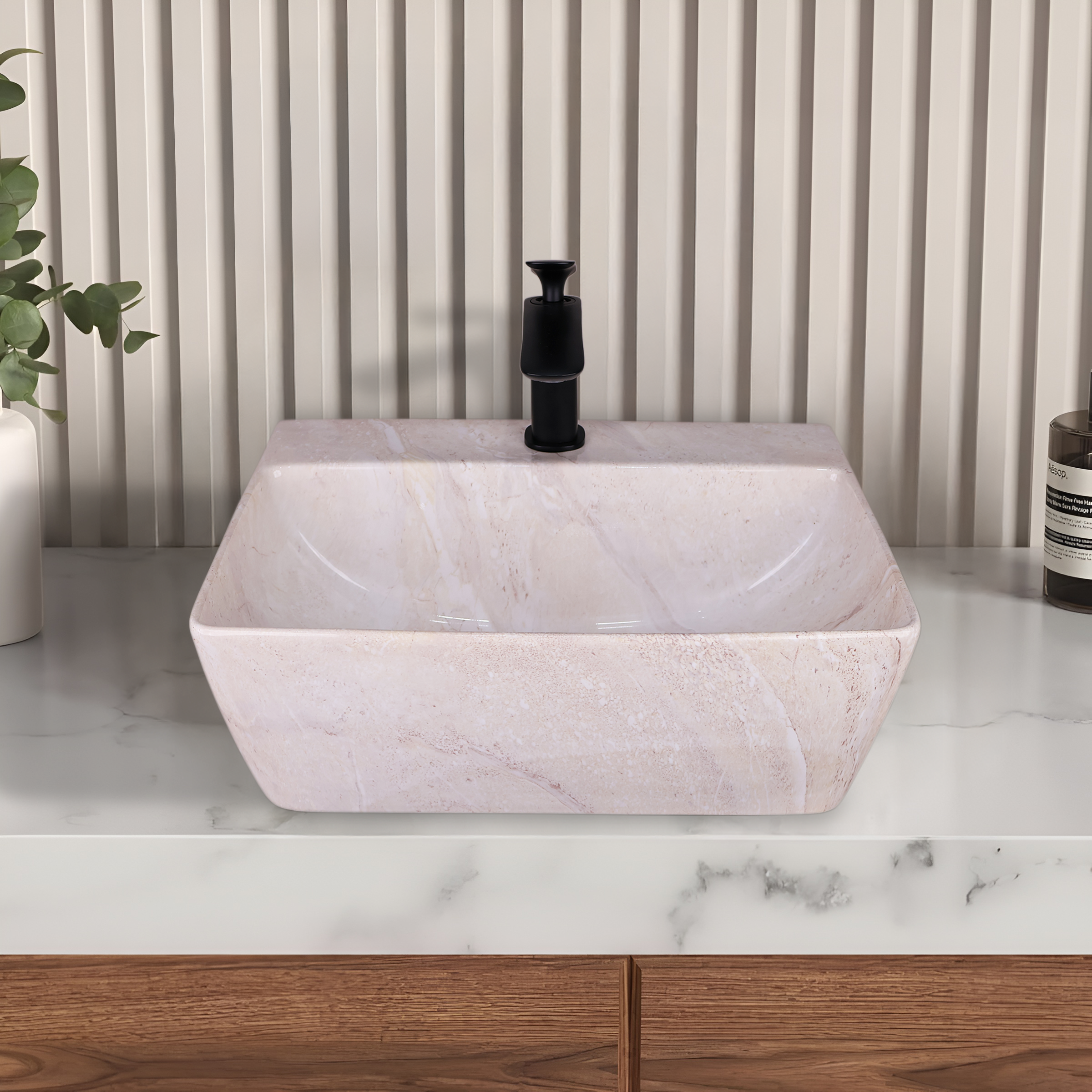Germa Designer Wash Basin For Bathroom | Ceramic Table Top Wash Basin | Counter Top Wash Basin For Restaurants, Home Living Room |46x36x16cm| Rectangle Shape