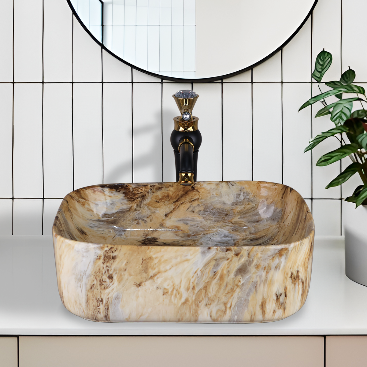 Designer Wash Basin For Bathroom | Ceramic Table Top Wash Basin | Counter Top Wash Basin For Restaurants, Home Living Room |41x31x14cm| Rectangle Shape