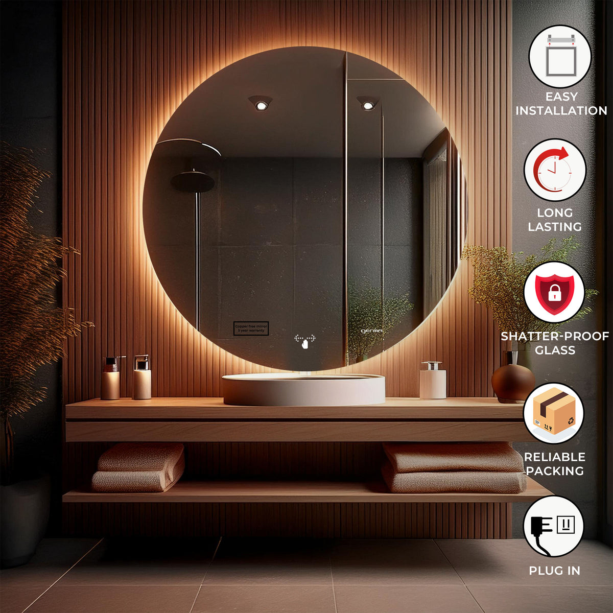 Led Mirror - Wave Sensor (80x80cm) - TR LED 041