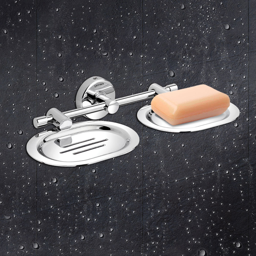 Germa Sanitarywares 304 Stainless Steel Double Soap Dish Holder for Bathroom | Soap Stand for Wash Room | Soap Case | Soap Dish | Bathroom Accessories (Chrome) - TR 9129 Double Soap Dish