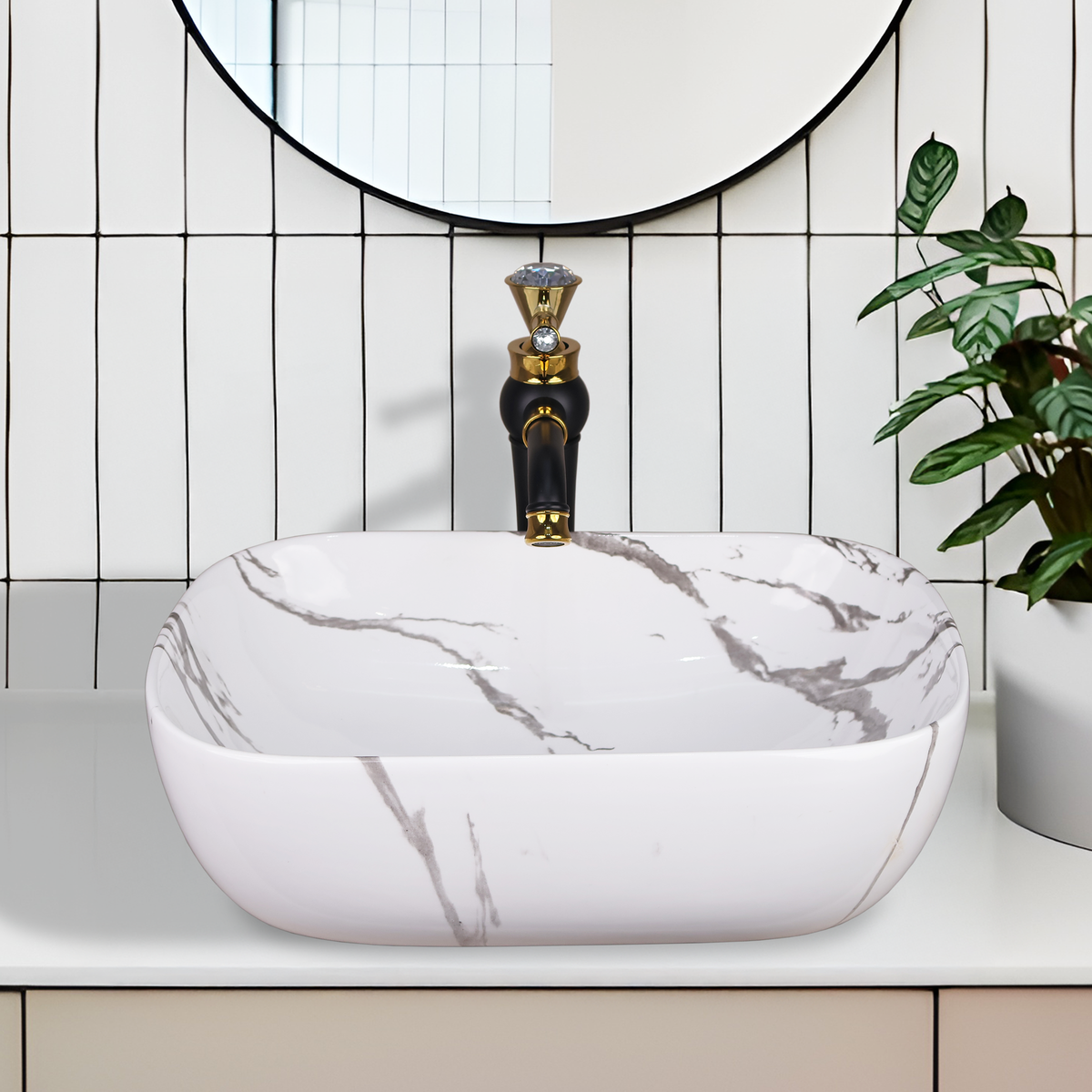Germa Designer Wash Basin For Bathroom |Ceramic Table Top Wash Basin| Counter Top Basin For Restaurants,Living Room |45.5x32x14cm|Rectangle Shape