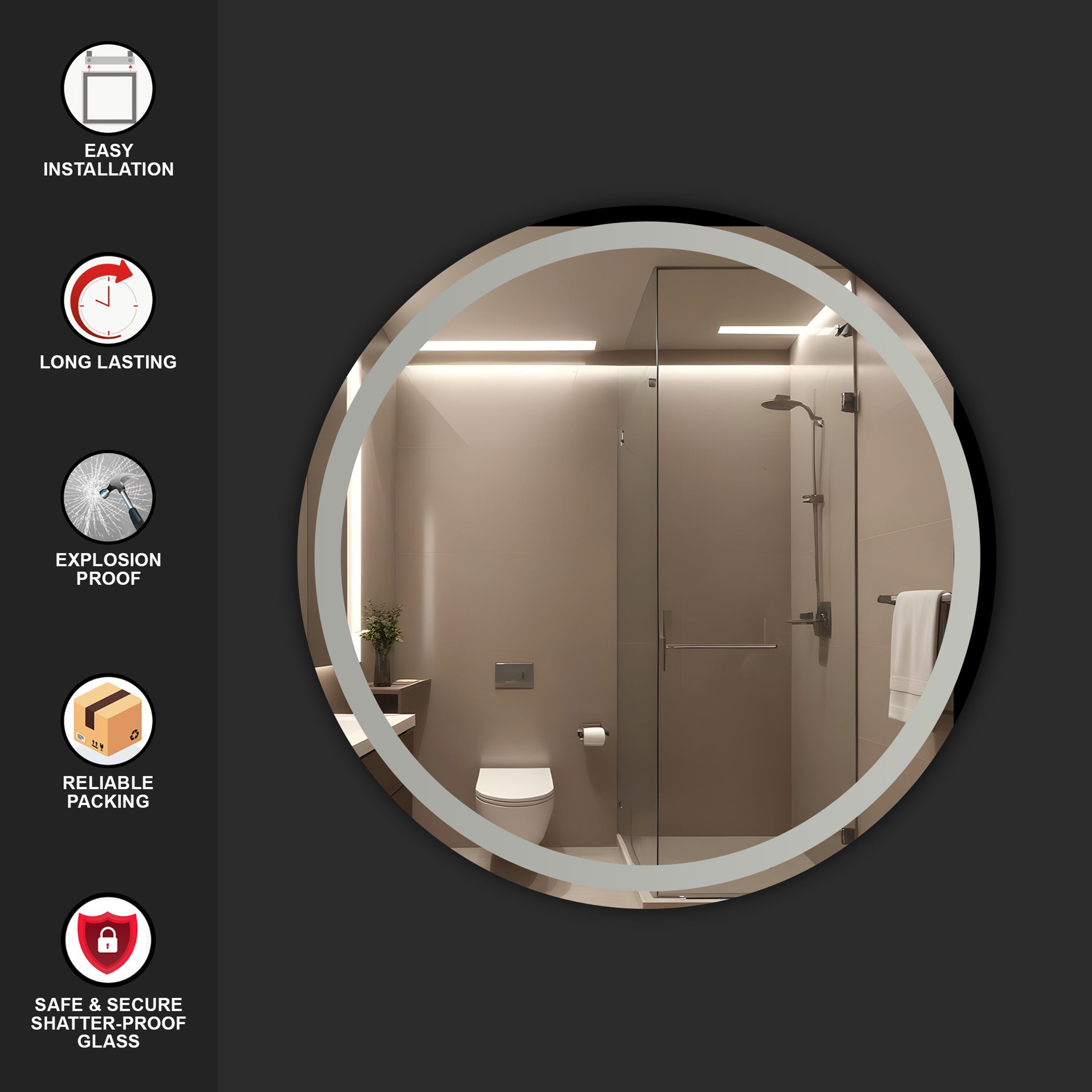 Germa Round Frosted Wall Mounted Frameless Mirror with Beveled Edges/Wall Mirror for Bathroom/Living Room/Bed Room/Dressing Room (24x24inch)