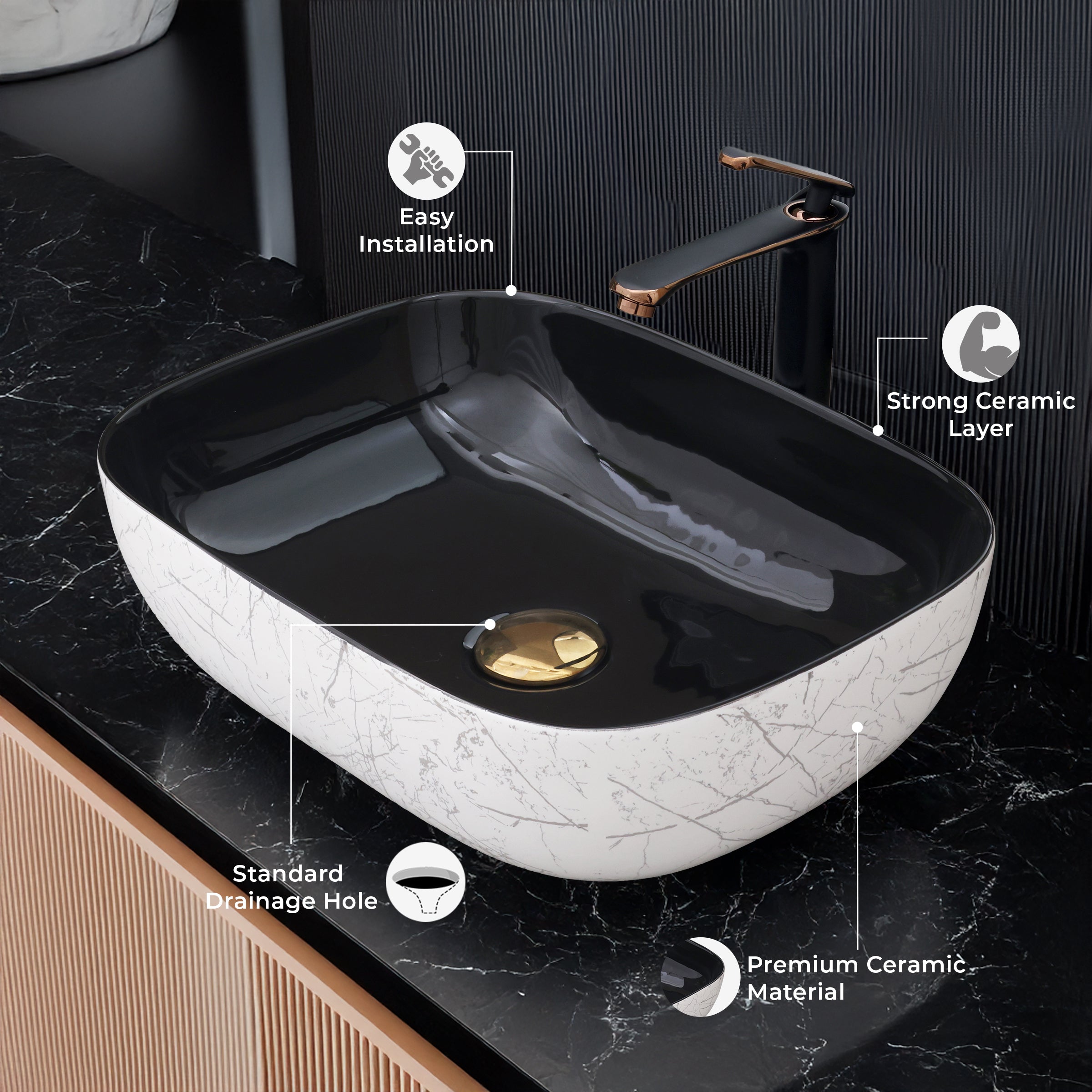 Ceramic Table Top Designer Basin - Life Time Coating Warranty - STELLAR 190