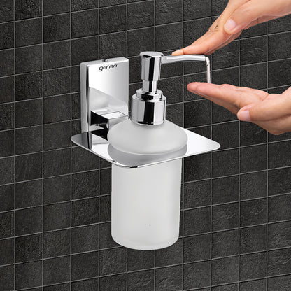 304 Stainless Steel Liquid Soap Dispenser for Bathroom | Shampoo Conditioner Holder | Handwash Dispenser | Bathroom Accessories (Chrome) - TR 9114 Liquid Soap Dispenser (Glass)