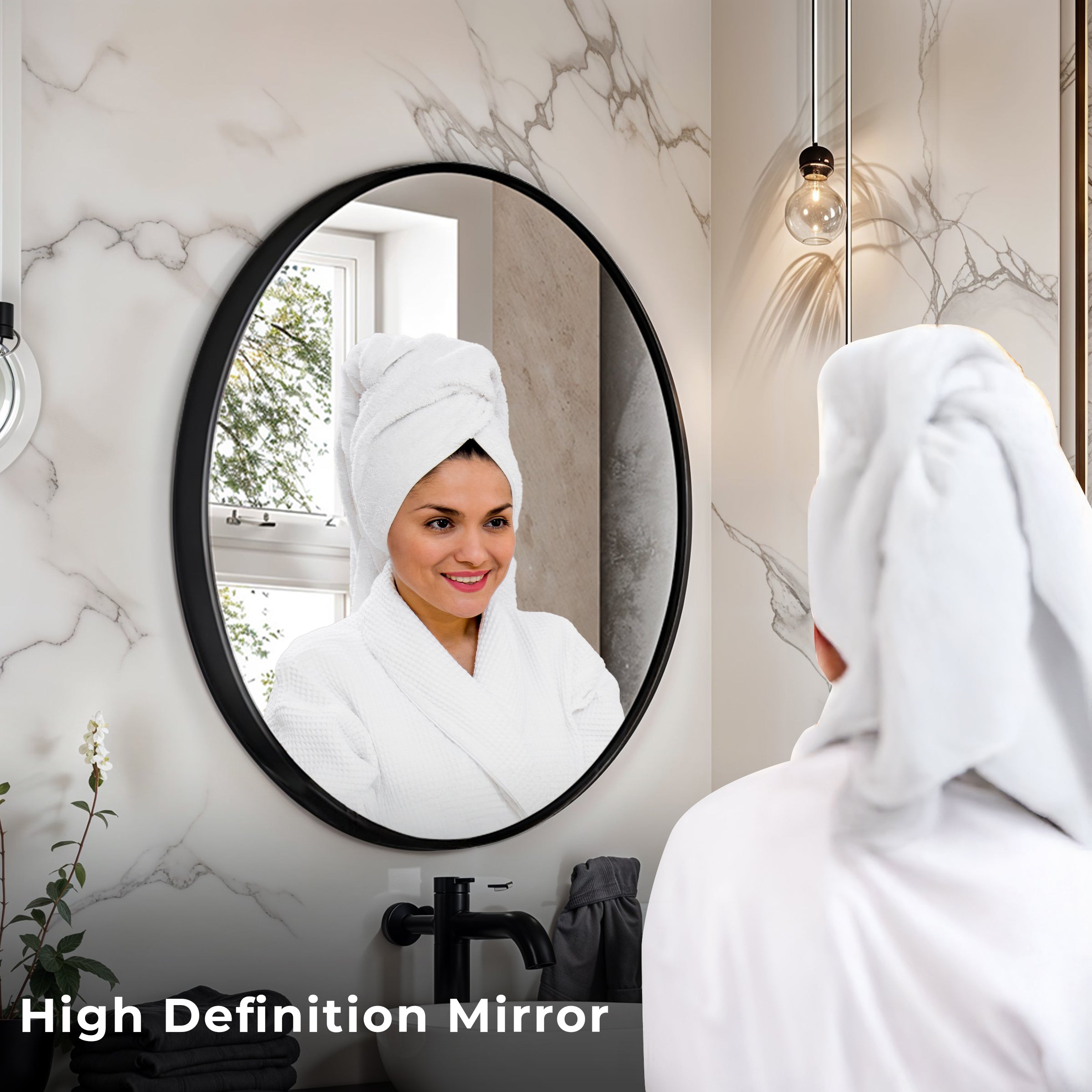 Germa Aluminium Brushed Framed Mirror for Bathroom | Wall Mounted Shatter Proof | Decorative HD Vanity Mirror for Bathroom | Living | Bed Room | Round Shape 24x24inch