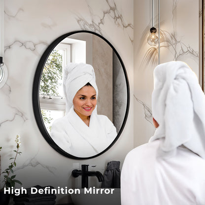 Germa Aluminium Brushed Framed Mirror for Bathroom | Wall Mounted Shatter Proof | Decorative HD Vanity Mirror for Bathroom | Living | Bed Room | Round Shape 24x24inch - TR LED 7551