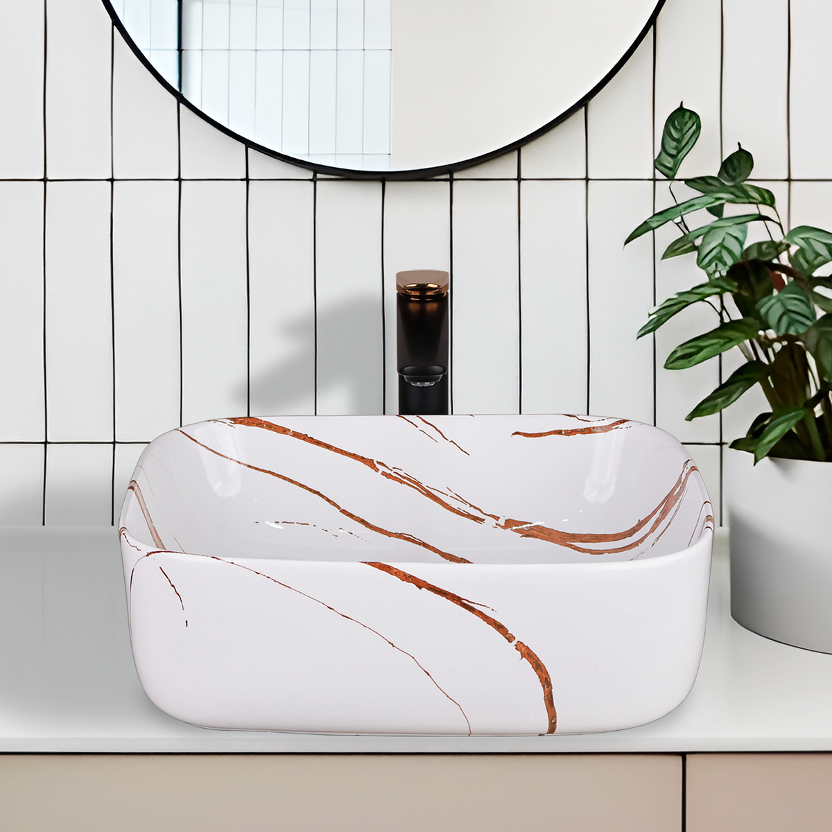 Designer Wash Basin For Bathroom | Ceramic Table Top Wash Basin | Counter Top Wash Basin For Restaurants, Home Living Room |41x31x14cm| Rectangle Shape