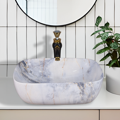 Germa Designer Wash Basin For Bathroom |Ceramic Table Top Wash Basin| Counter Top Basin For Restaurants,Living Room |45.5x32x14cm|Rectangle Shape