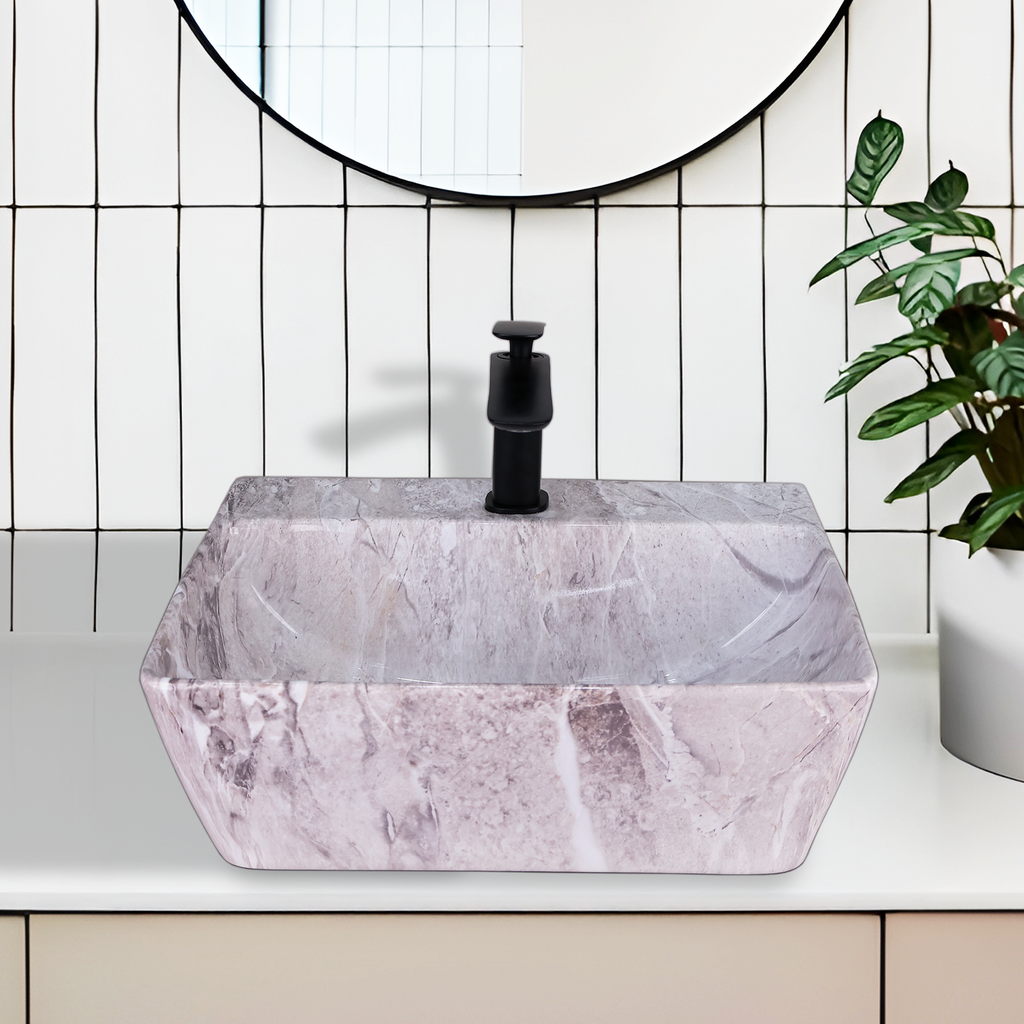 Germa Designer Wash Basin For Bathroom | Ceramic Table Top Wash Basin | Counter Top Wash Basin For Restaurants, Home Living Room |46x36x16cm| Rectangle Shape