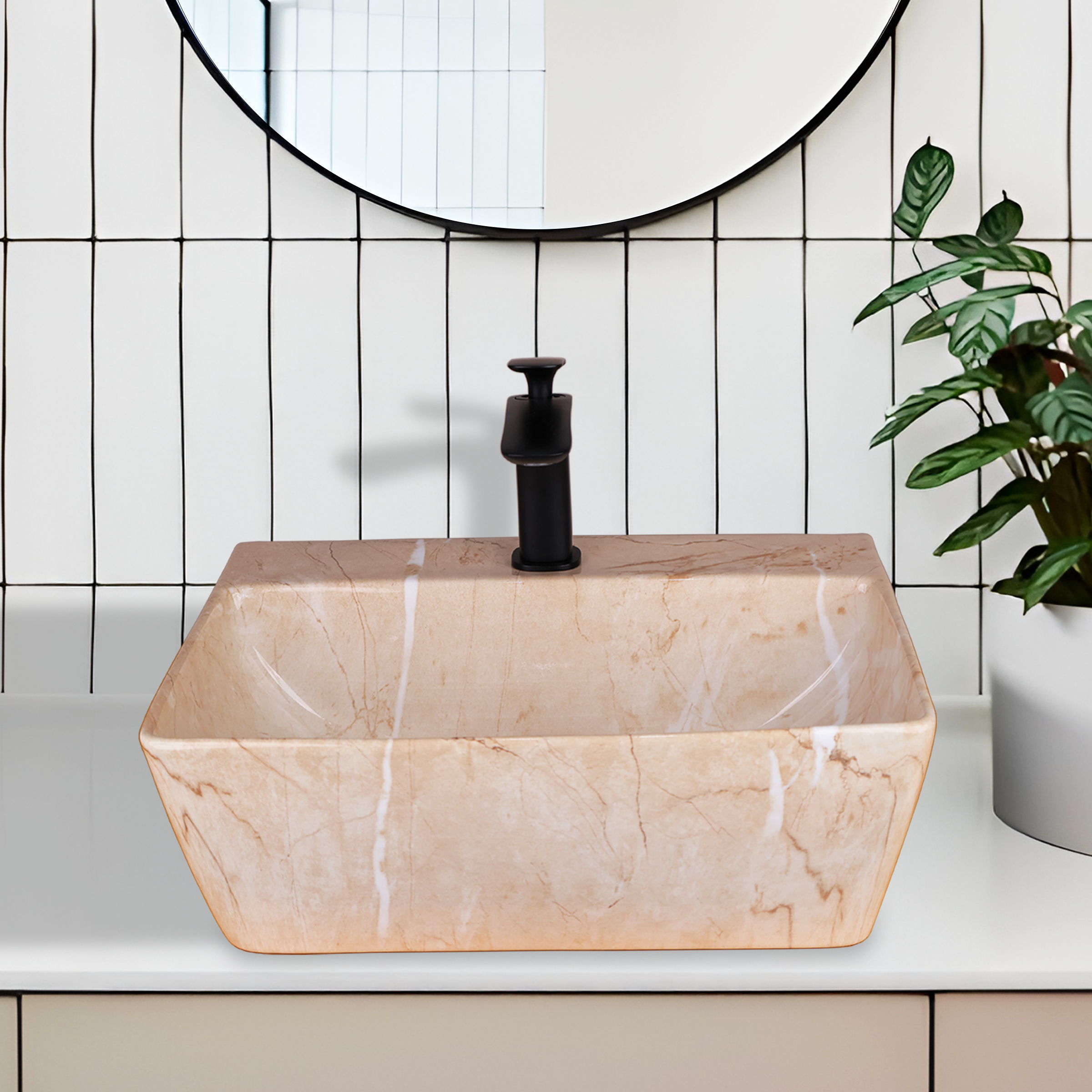 Germa Designer Wash Basin For Bathroom | Ceramic Table Top Wash Basin | Counter Top Wash Basin For Restaurants, Home Living Room |46x36x16cm| Rectangle Shape