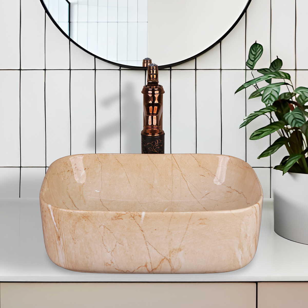 Designer Wash Basin For Bathroom | Ceramic Table Top Wash Basin | Counter Top Wash Basin For Restaurants, Home Living Room |41x31x14cm| Rectangle Shape
