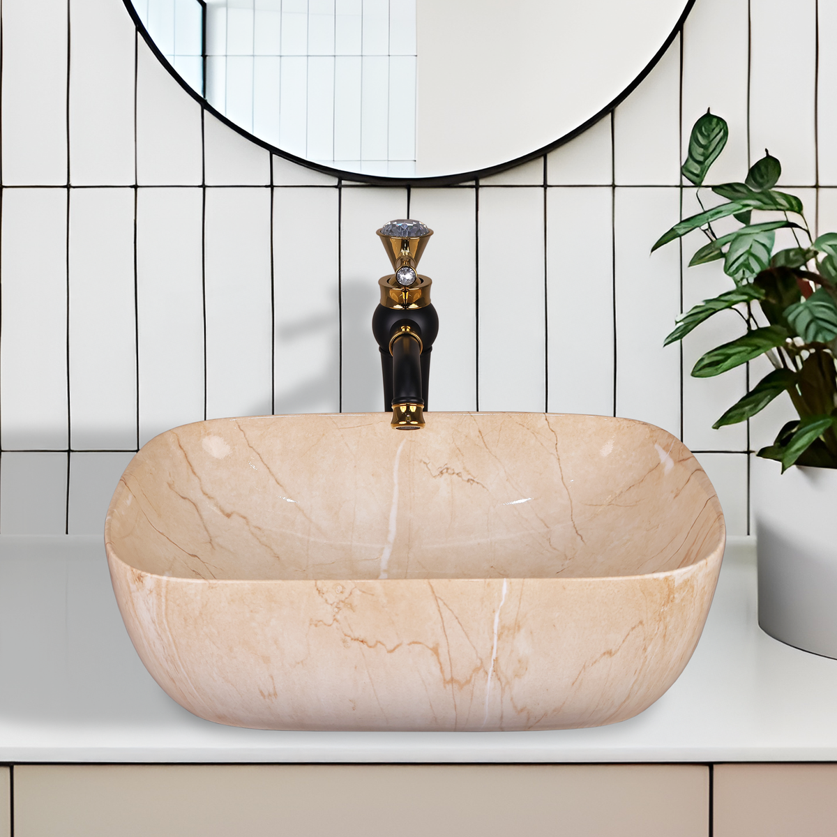 Germa Designer Wash Basin For Bathroom |Ceramic Table Top Wash Basin| Counter Top Basin For Restaurants,Living Room |45.5x32x14cm|Rectangle Shape