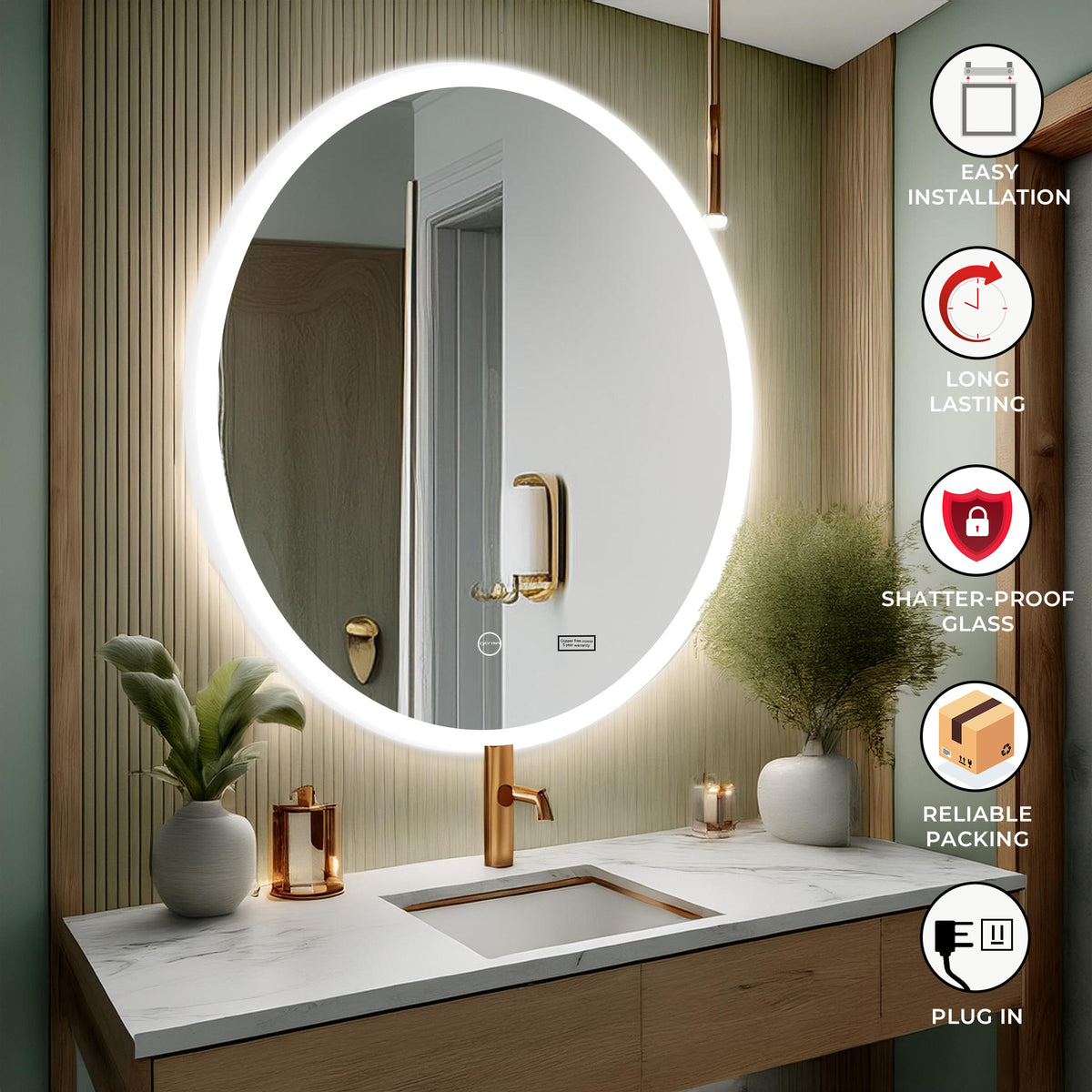 Led Mirror with Acrylic Frame - Smart Touch Switch (80x80cm) Round Shape - TR ACR LED 151