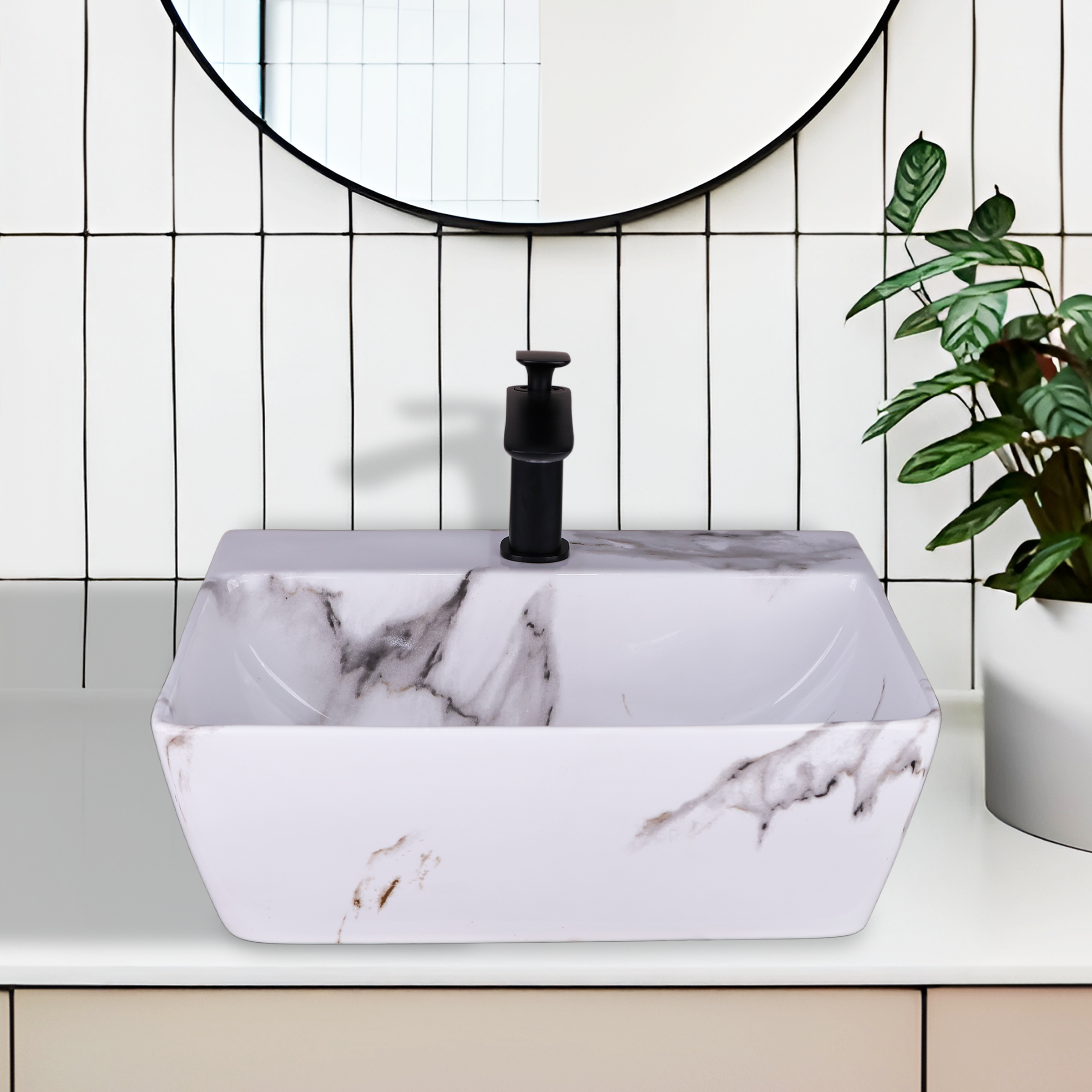 Germa Designer Wash Basin For Bathroom | Ceramic Table Top Wash Basin | Counter Top Wash Basin For Restaurants, Home Living Room |46x36x16cm| Rectangle Shape