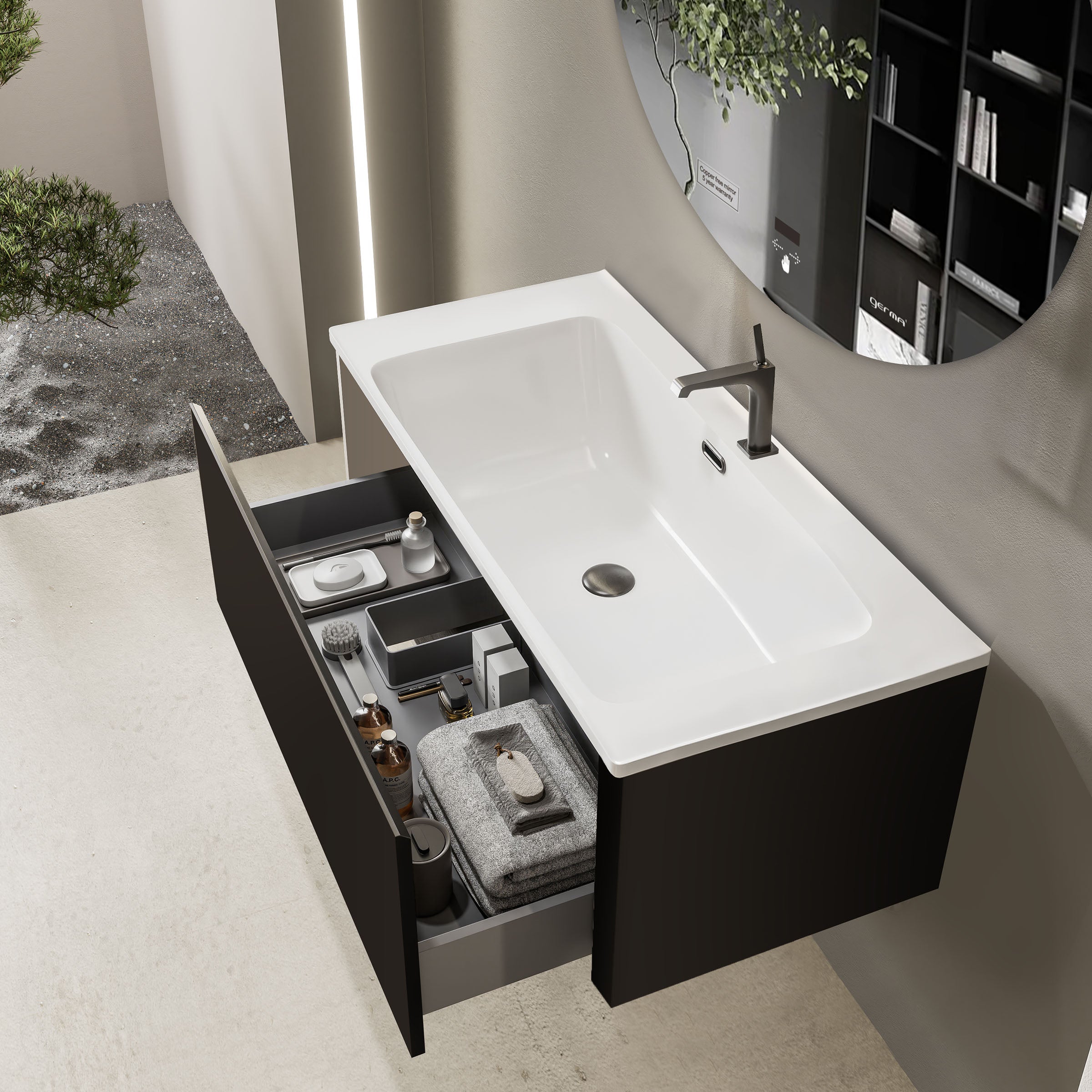 Vanity Cabinet with Washbasin - Bashar 600 Black