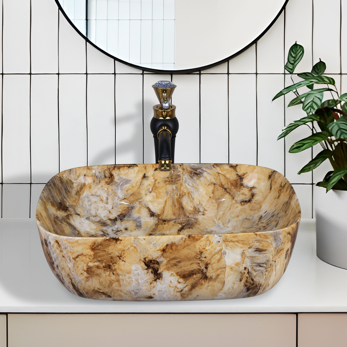 Germa Designer Wash Basin For Bathroom |Ceramic Table Top Wash Basin| Counter Top Basin For Restaurants,Living Room |45.5x32x14cm|Rectangle Shape