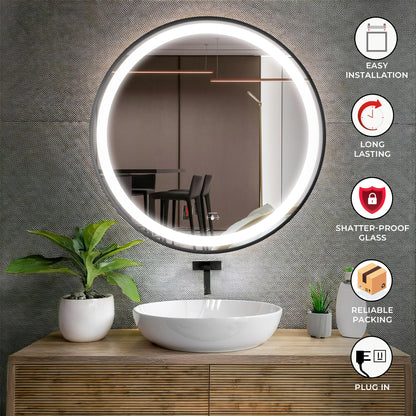 Led Mirror with Aluminum Black Frame - TR LED 141 Black Wave Sensor Smart Wave Switch (60x60cm) Round Shape