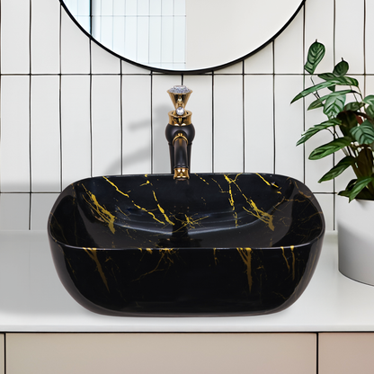 Germa Designer Wash Basin For Bathroom |Ceramic Table Top Wash Basin| Counter Top Basin For Restaurants,Living Room |45.5x32x14cm|Rectangle Shape